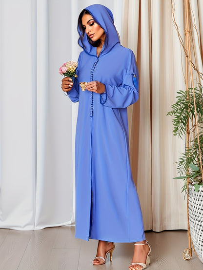 Djellaba femme à capuche bleu roi à manches longues