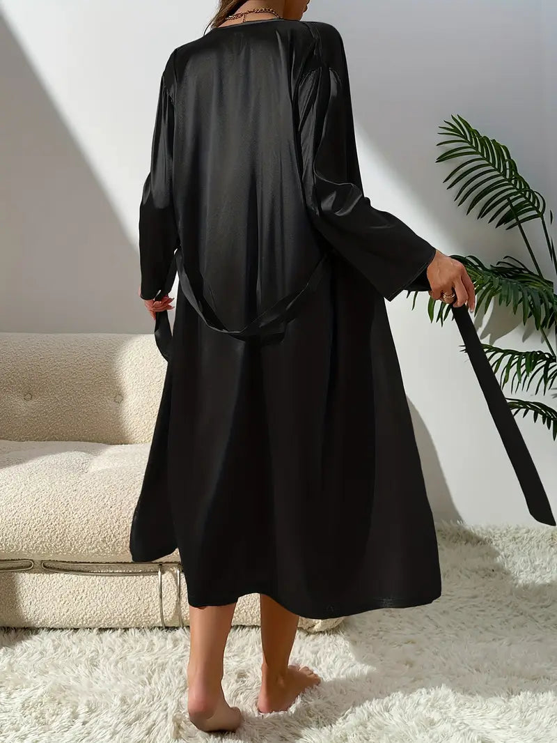 Pyjama Satin Élégant Femme avec Peignoir – Ensemble Nuit Chic