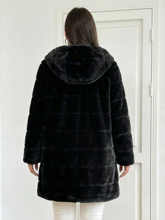 Manteau Fausse Fourrure Luxe à Capuche – Noir Intemporel