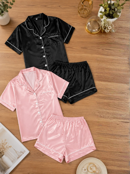 Pack Duo Pyjama Satin Luxe Femme – Douceur & Élégance de Nuit