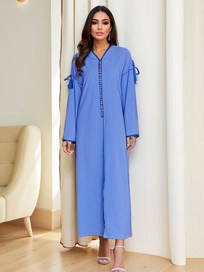 Djellaba femme à capuche bleu roi à manches longues