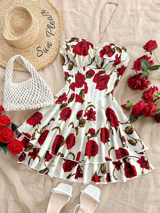 Robe bustier élégante à imprimé floral pour femme