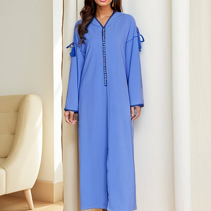 Djellaba femme à capuche bleu roi à manches longues